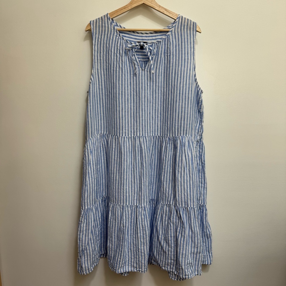 Talbots 100% Linen Striped Tiered Swing Dress XL - Picture 2 of 12